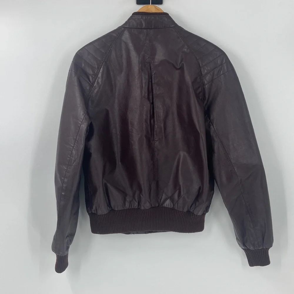 Brown leather zip front bomber jacket size 38 - Picture 4 of 16